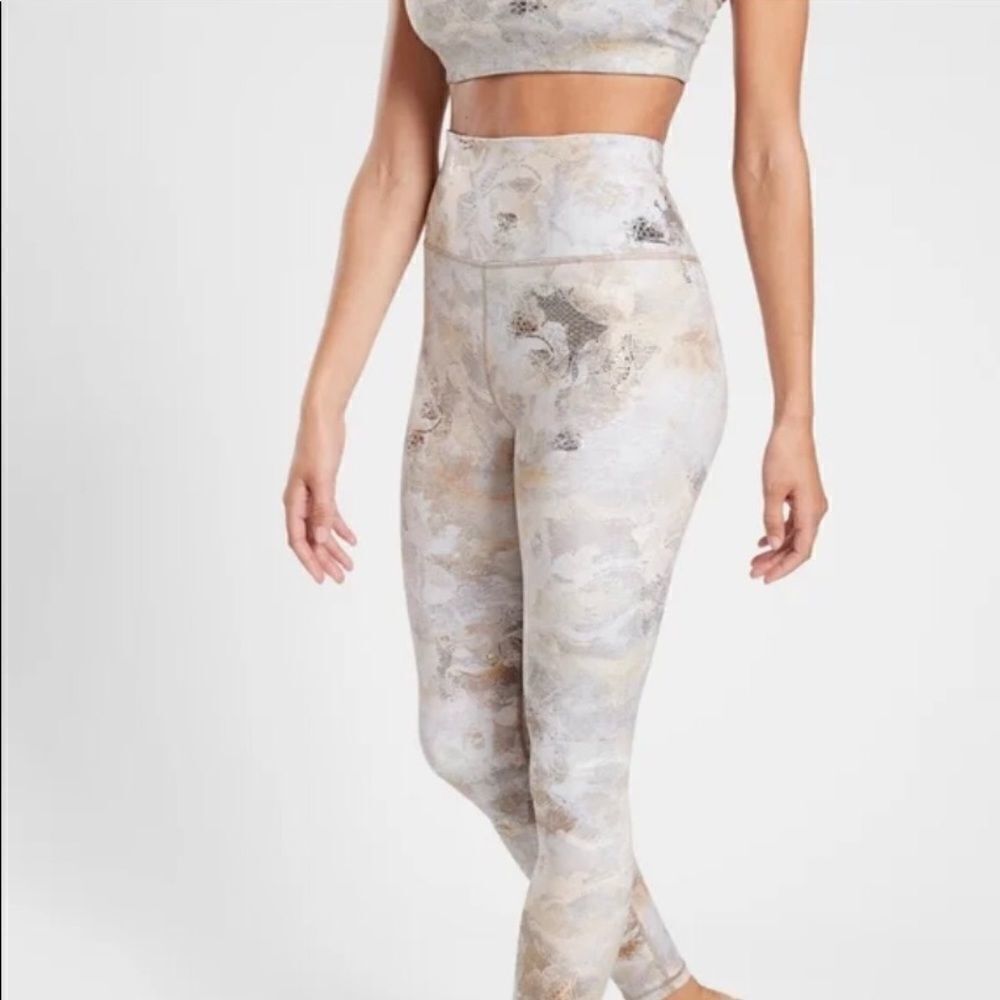 Athleta Silver Gold Elation Gilded High Rise Leggings